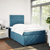 Slatted bed base and blue mattress 120x190 cm velvet