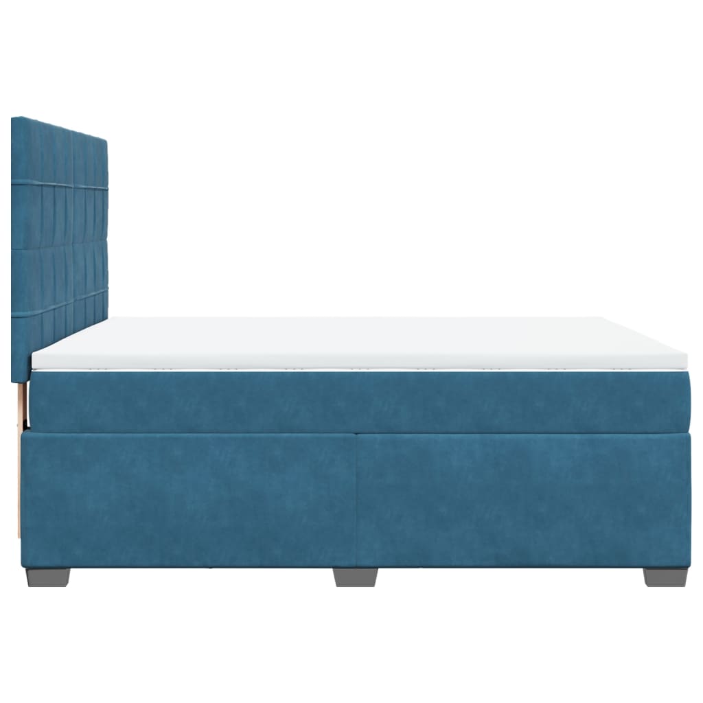 Slatted bed base and blue mattress 140x200 cm velvet