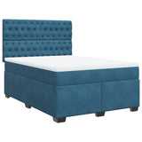 Slatted bed base and blue mattress 140x200 cm velvet