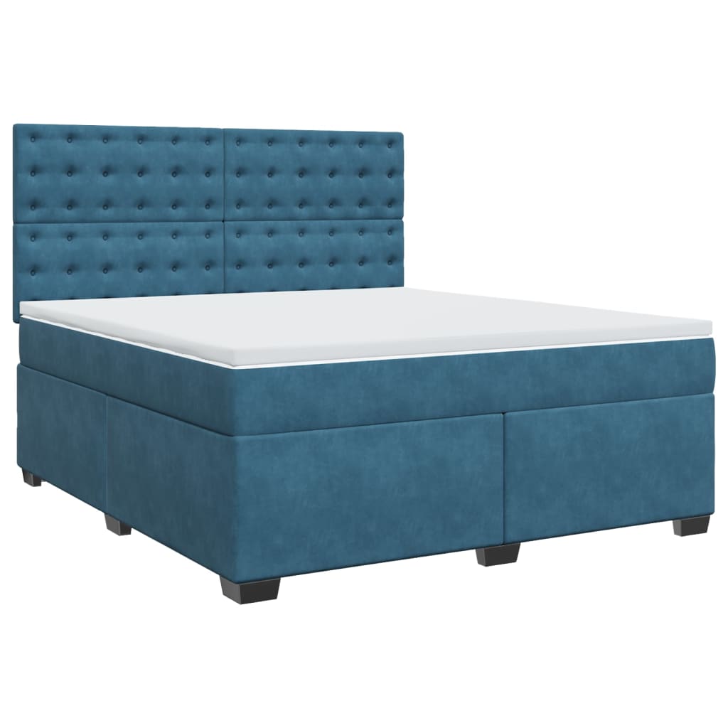 Slatted bed base and blue mattress 180x200 cm velvet