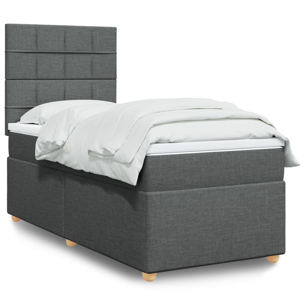 Sommier à lattes de lit avec matelas Gris foncé 90x200 cm Tissu