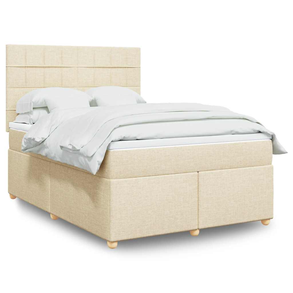 Bed slatted base with mattress Cream 140x190 cm Fabric