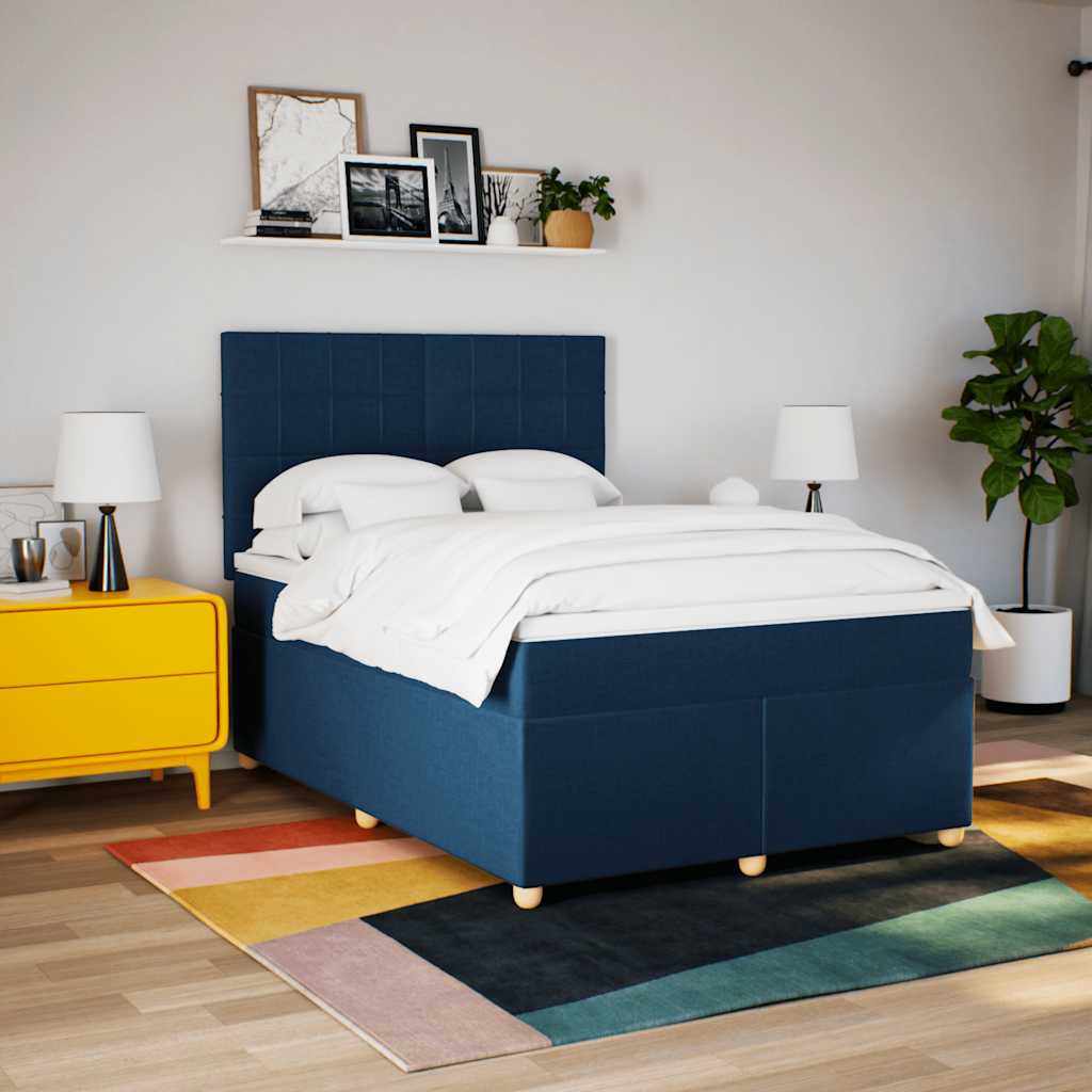 Slatted bed base with mattress Blue 140x190 cm Fabric