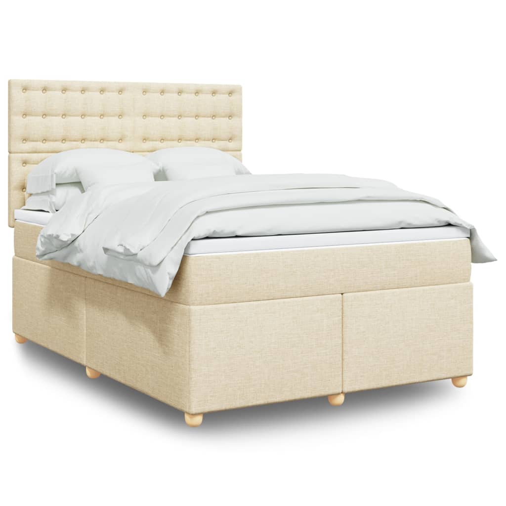 Bed slatted base with mattress Cream 140x200 cm Fabric