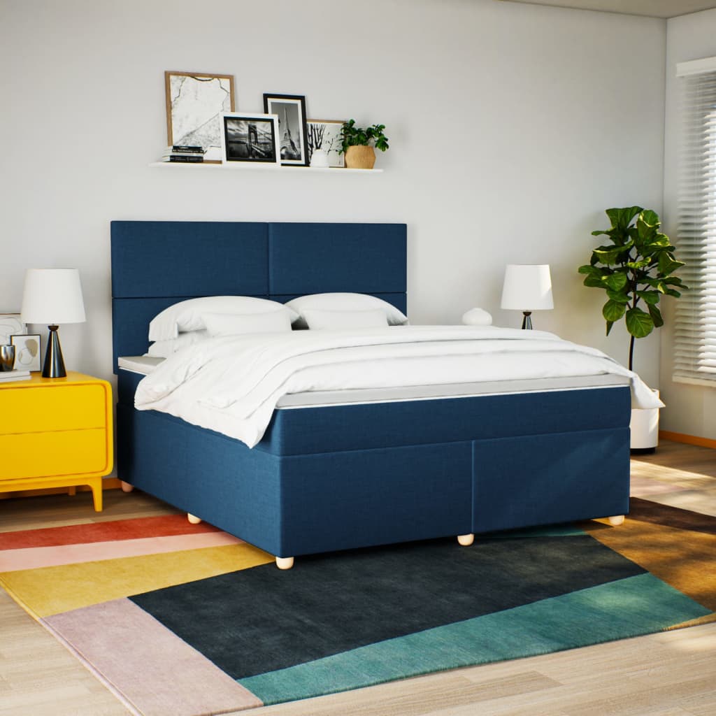 Slatted bed base with mattress Blue 180x200 cm Fabric