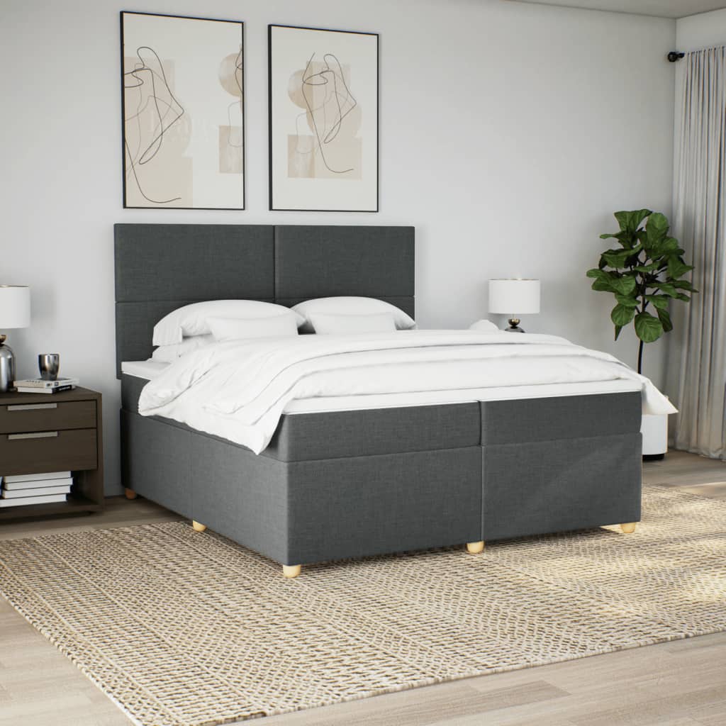 Sommier à lattes de lit avec matelas Gris foncé 200x200cm Tissu