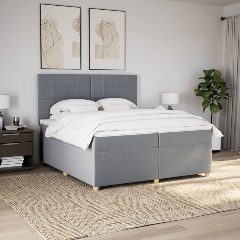 Sommier à lattes de lit avec matelas Gris clair 200x200cm Tissu