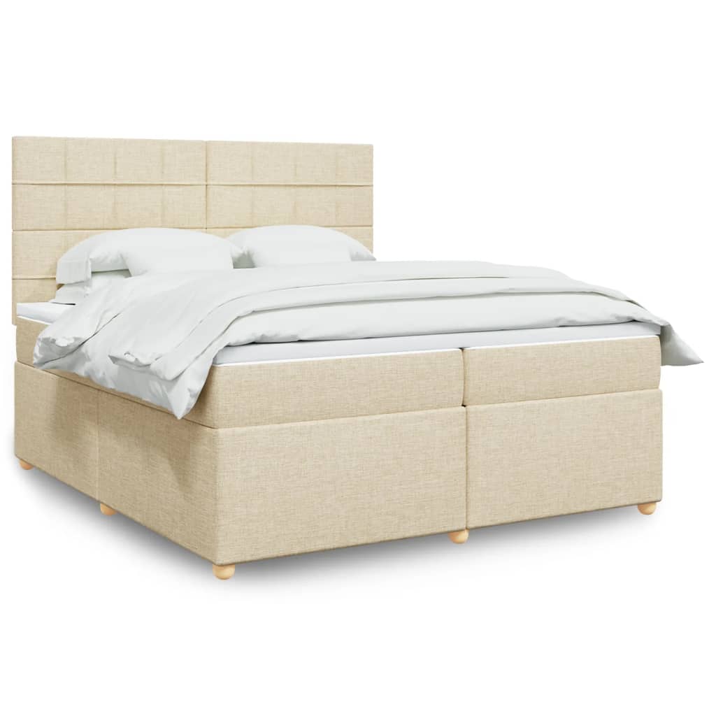 Bed slatted base with mattress Cream 200x200 cm Fabric