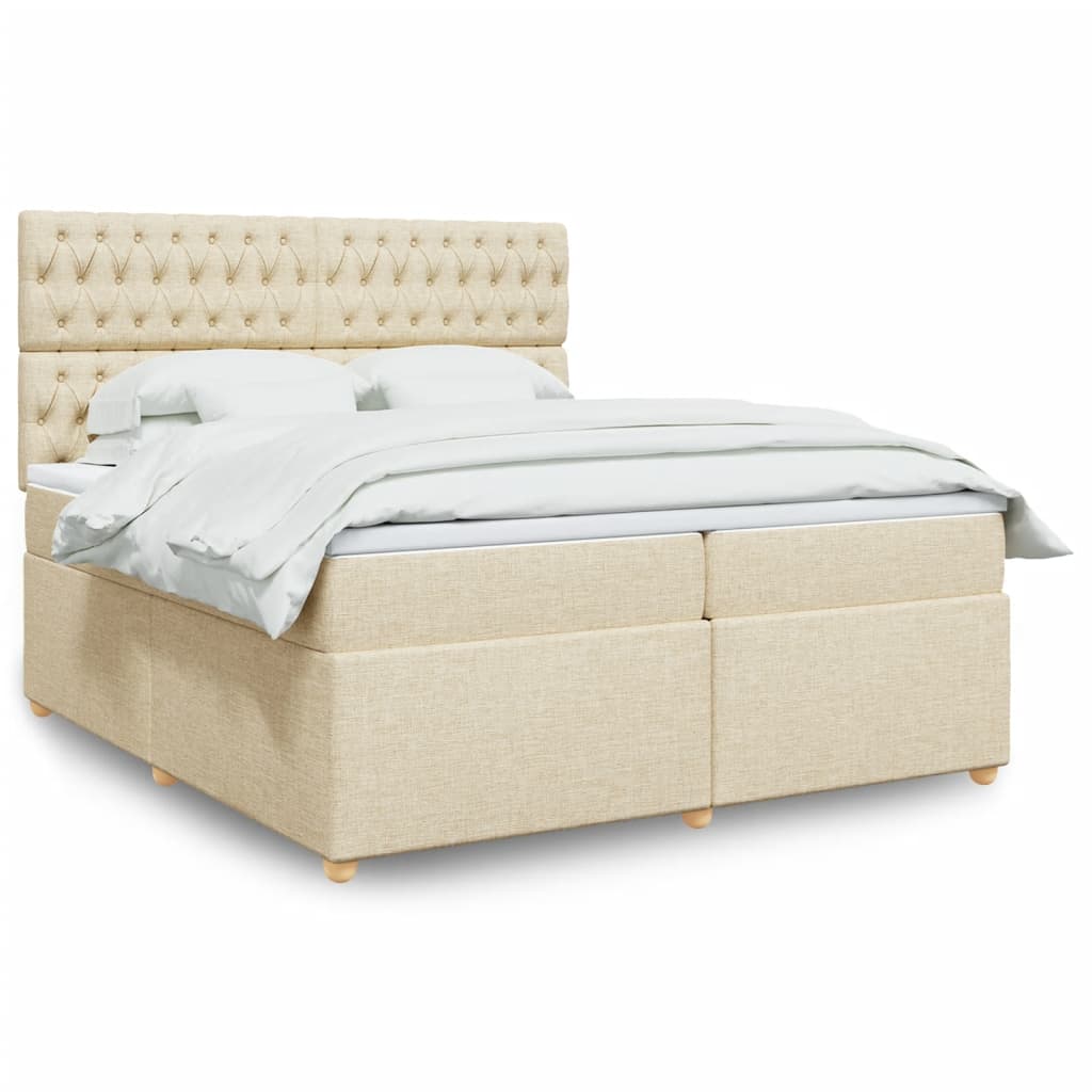 Bed slatted base with mattress Cream 200x200 cm Fabric