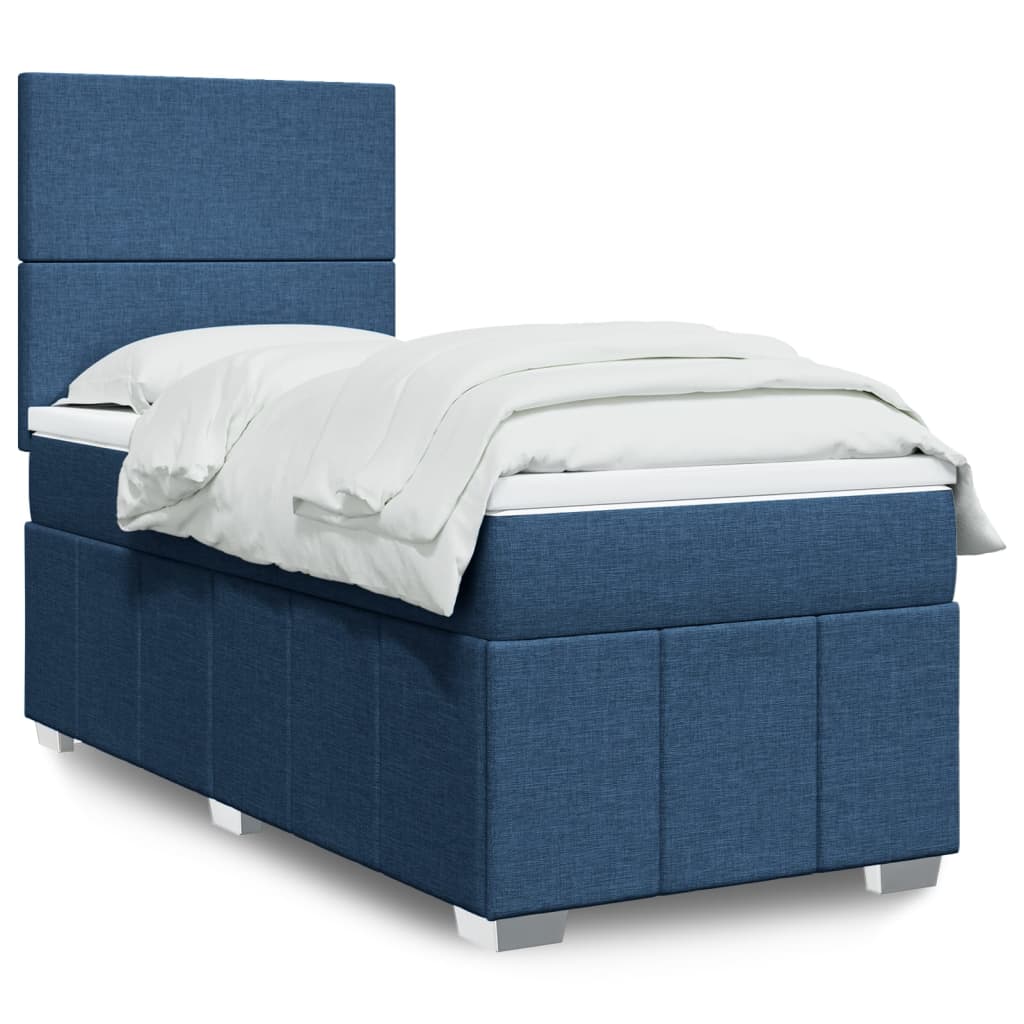 Slatted bed base with mattress Blue 90x190 cm Fabric