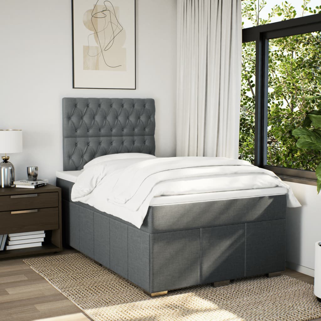 Slatted bed base with dark gray mattress 120x190cm fabric