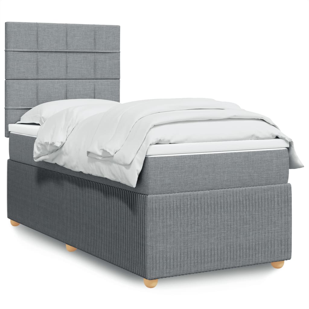 Slatted bed base with mattress Light grey 100x200cm Fabric