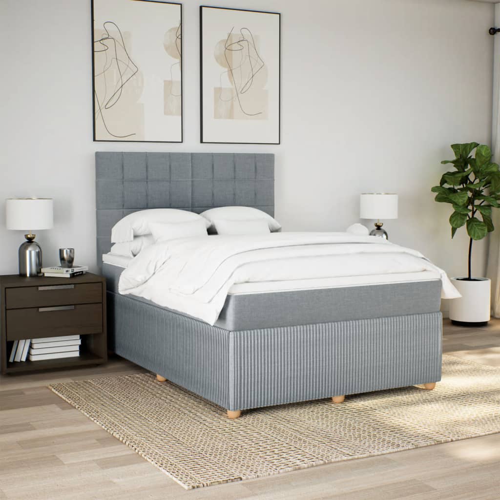 Slatted bed base with mattress Light grey 140x190cm Fabric