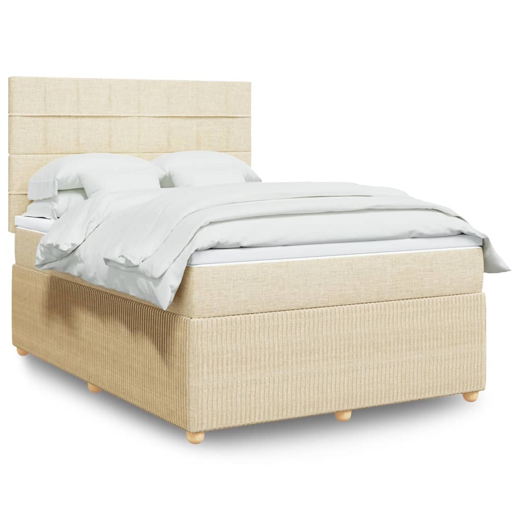 Bed slatted base with mattress Cream 140x200 cm Fabric