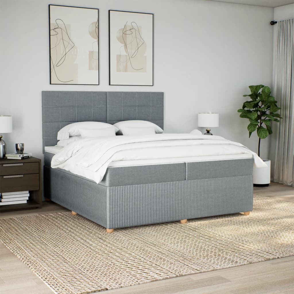 Sommier à lattes de lit avec matelas Gris clair 200x200cm Tissu