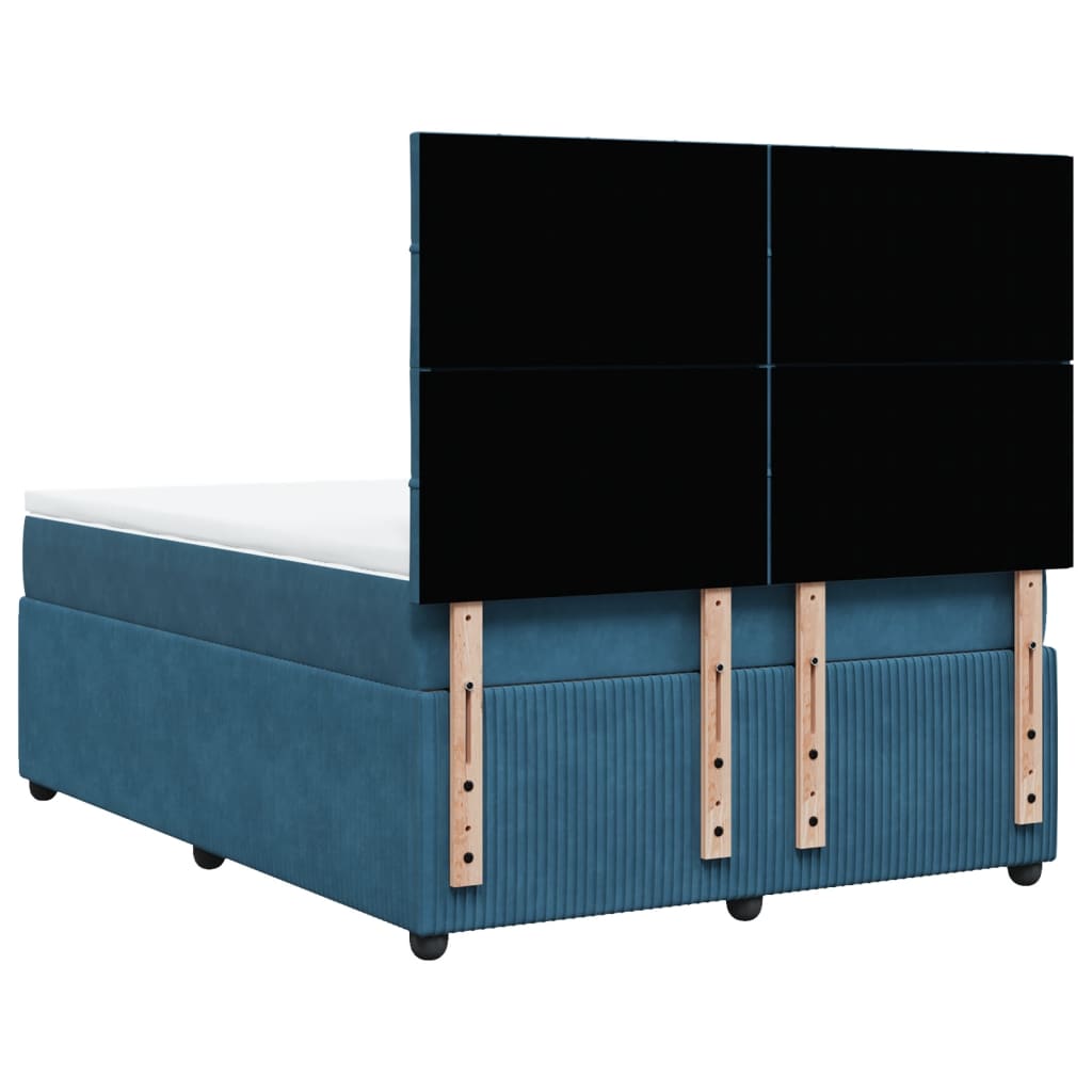 Dark Blue 140x190cm Velvet Bed Slatted Base and Mattress