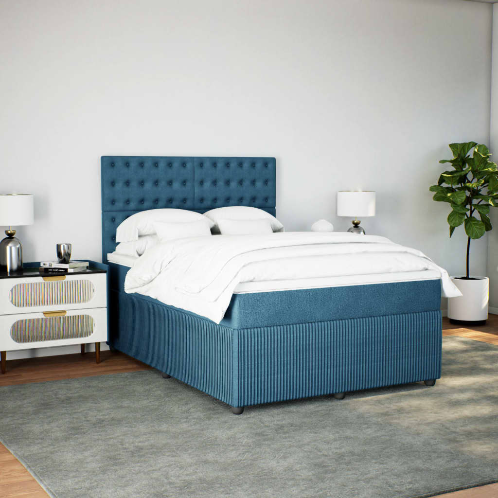 Dark Blue 140x190cm Velvet Bed Slatted Base and Mattress