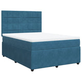 Dark Blue 140x200cm Velvet Bed Slatted Base and Mattress