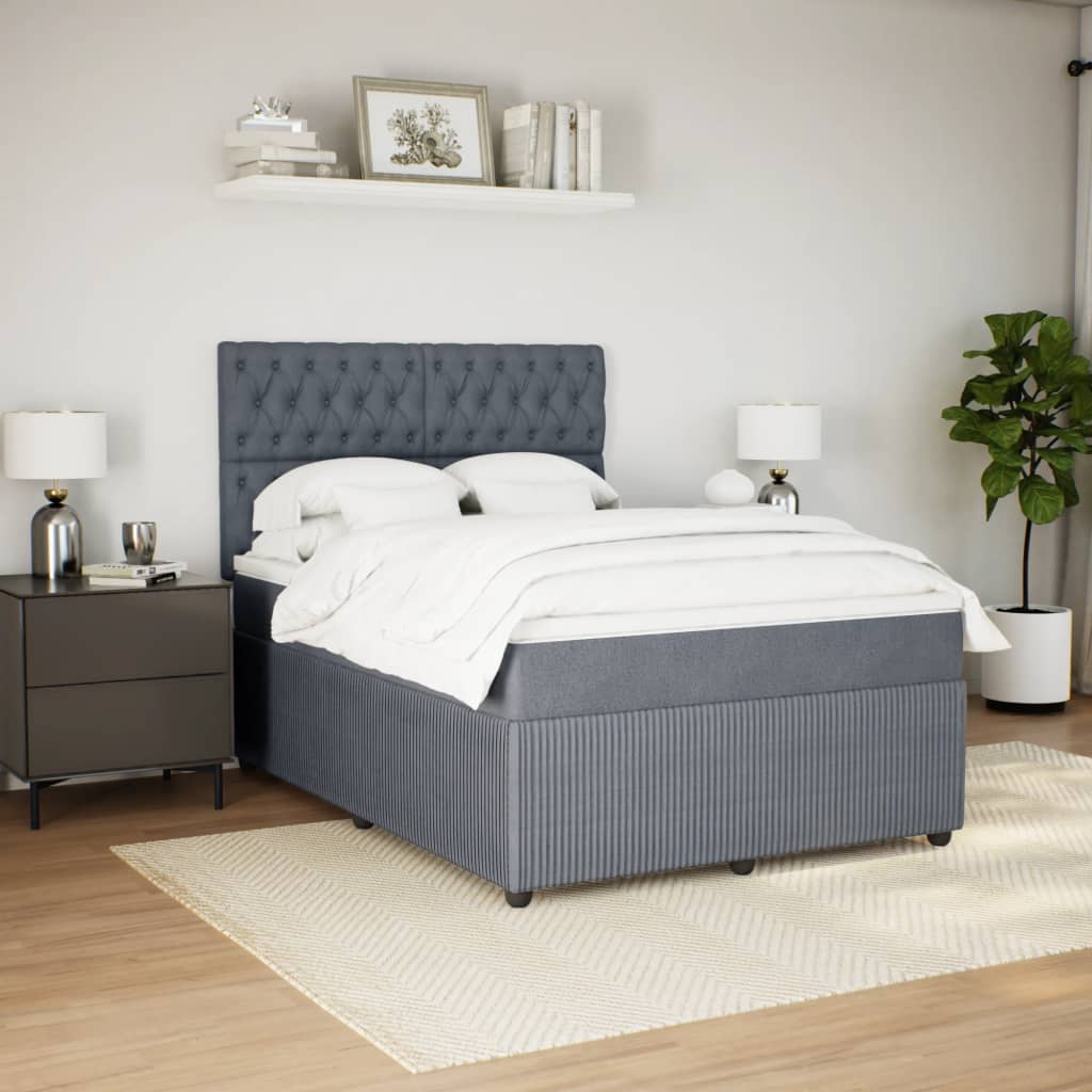 Dark Grey 140x200cm Velvet Bed Slatted Base and Mattress