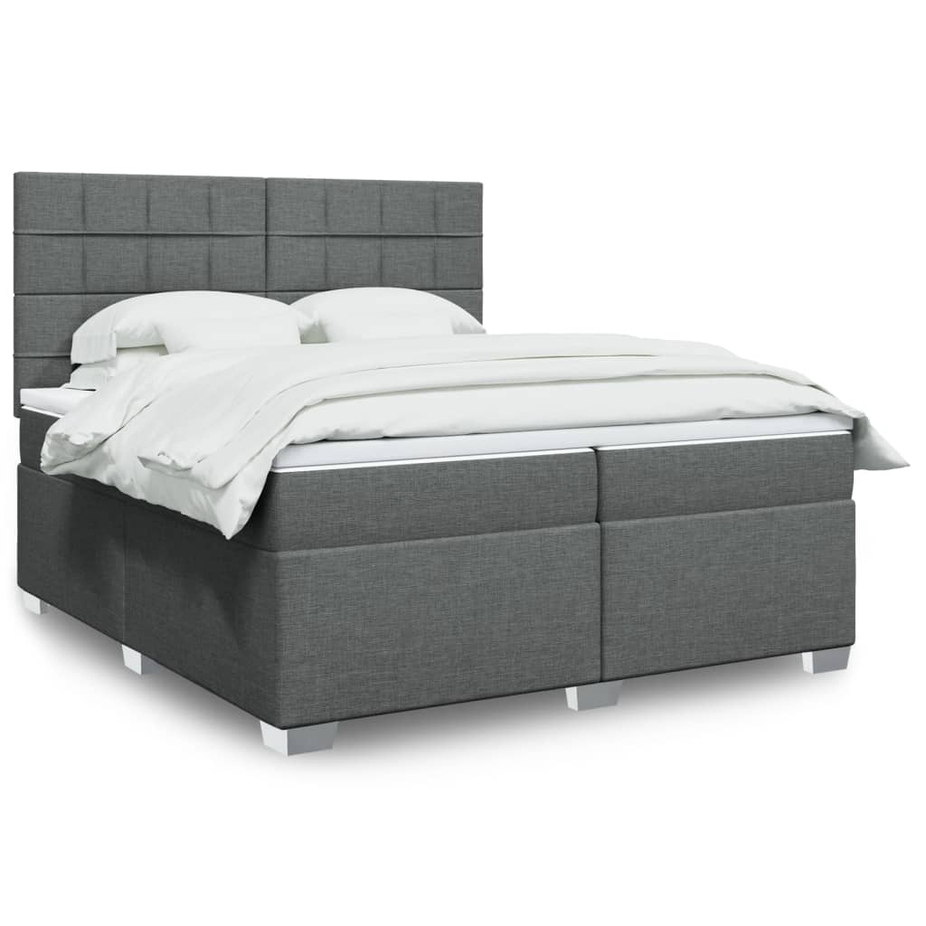 Sommier à lattes de lit avec matelas Gris foncé 200x200cm Tissu