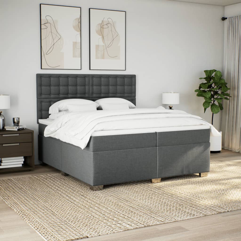 Sommier à lattes de lit avec matelas Gris foncé 200x200cm Tissu