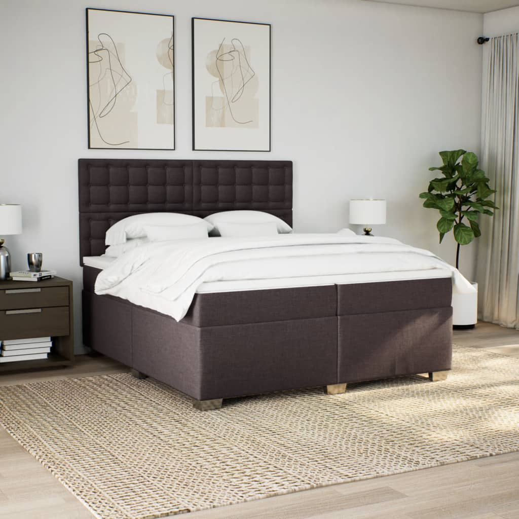 Slatted bed base with mattress Dark brown 200x200 cm