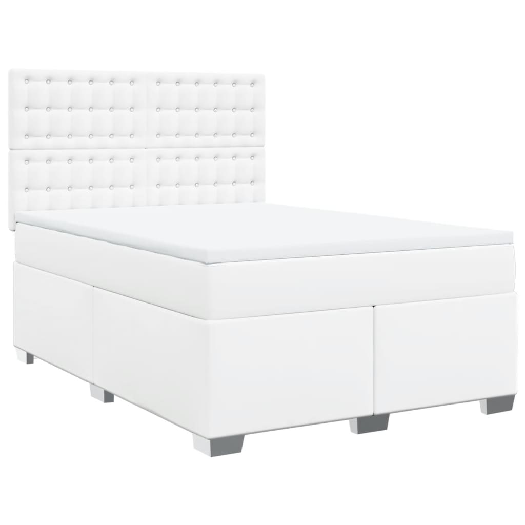 Sommier à lattes de lit avec matelas Blanc 140x190cm Similicuir