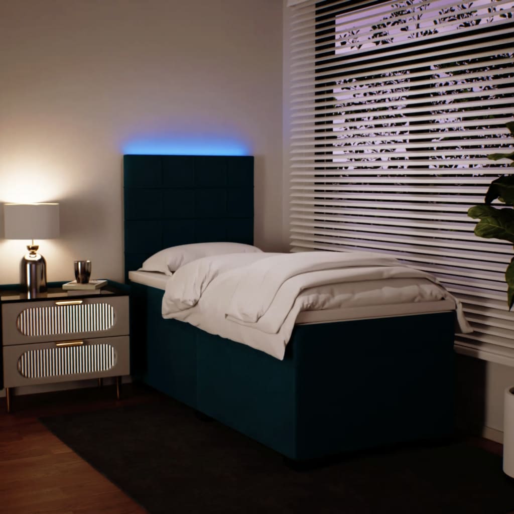 Slatted bed base with blue mattress 90x190 cm velvet