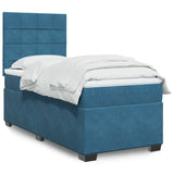 Slatted bed base with blue mattress 90x190 cm velvet