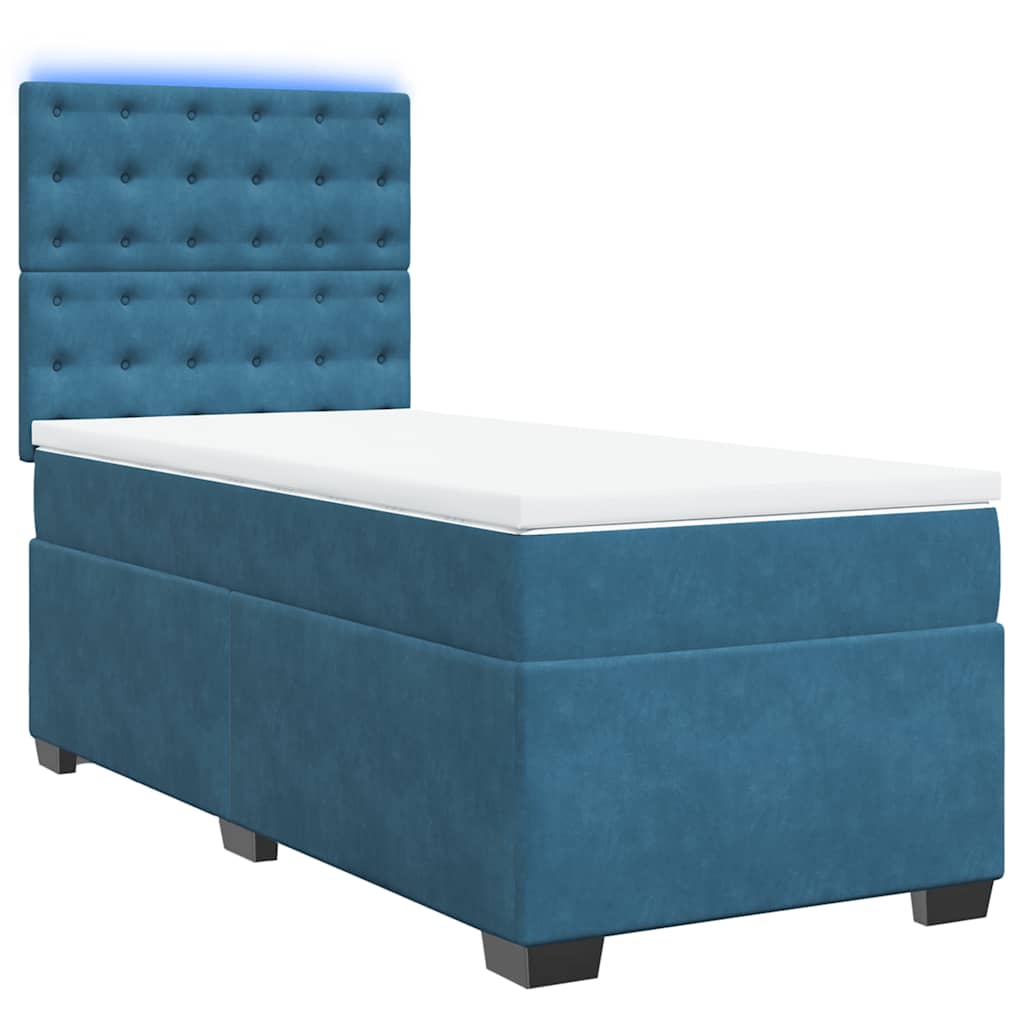 Slatted bed base with blue mattress 90x190 cm velvet