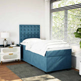 Slatted bed base with blue mattress 90x190 cm velvet