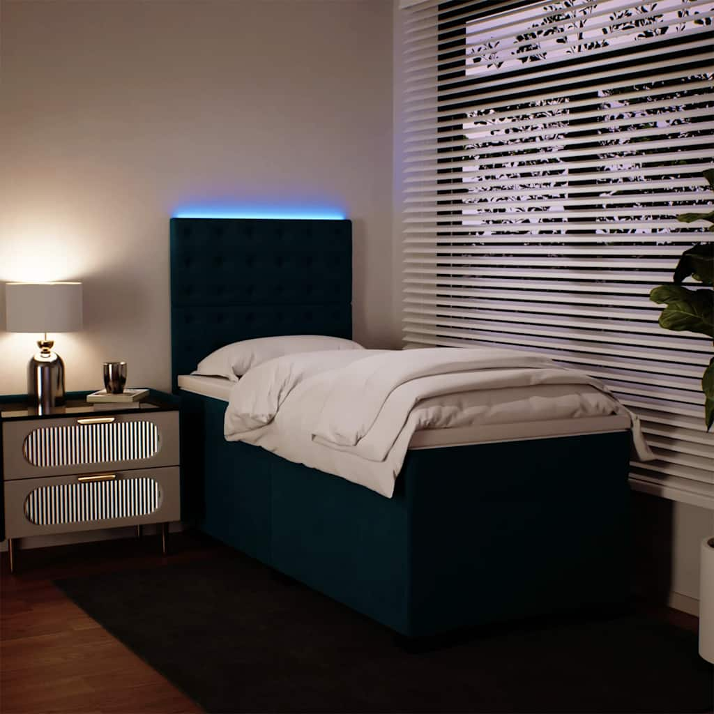 Slatted bed base with blue mattress 90x190 cm velvet