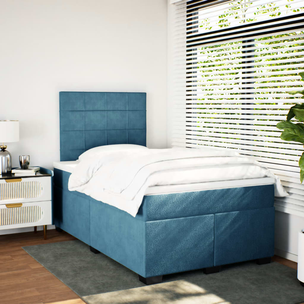 Slatted bed base and blue mattress 120x190 cm velvet