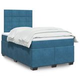 Slatted bed base and blue mattress 120x190 cm velvet