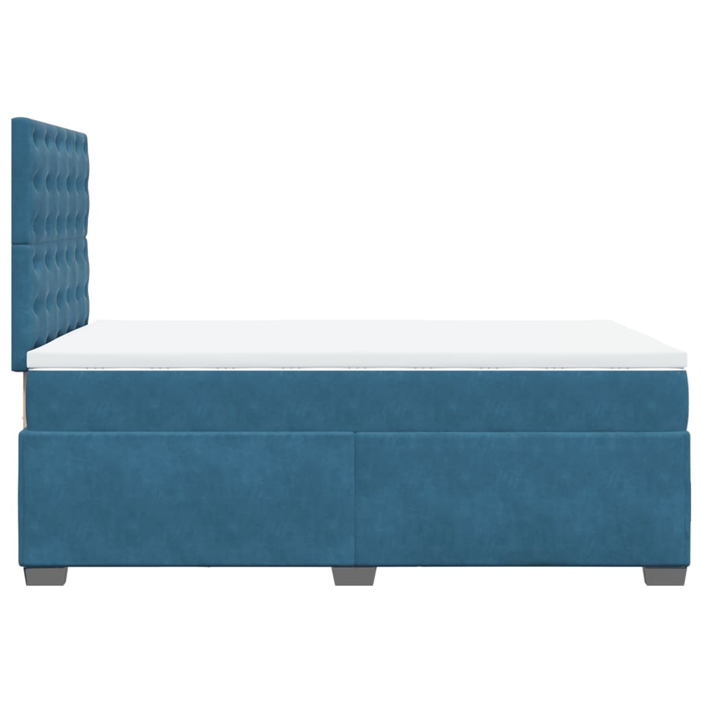 Slatted bed base and blue mattress 120x190 cm velvet