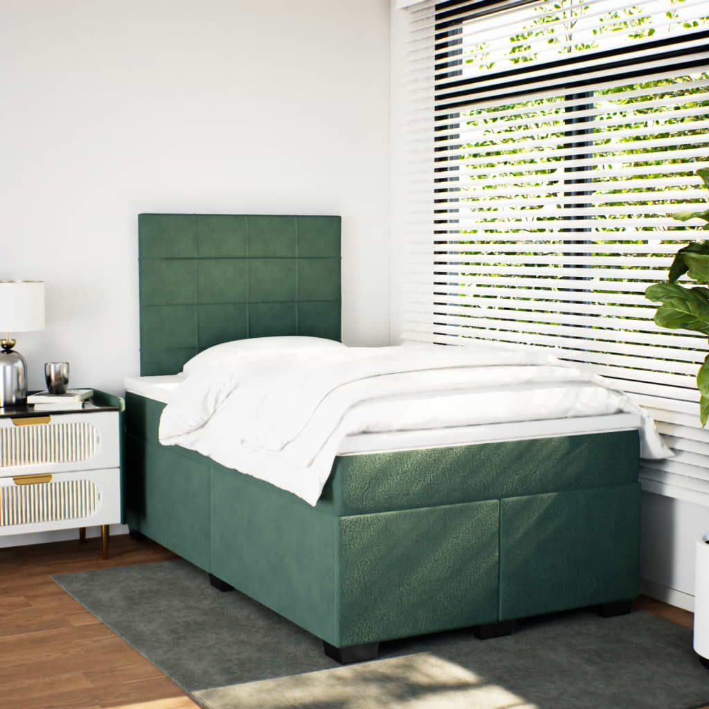 Dark Green 120x200cm Velvet Bed Slatted Base and Mattress