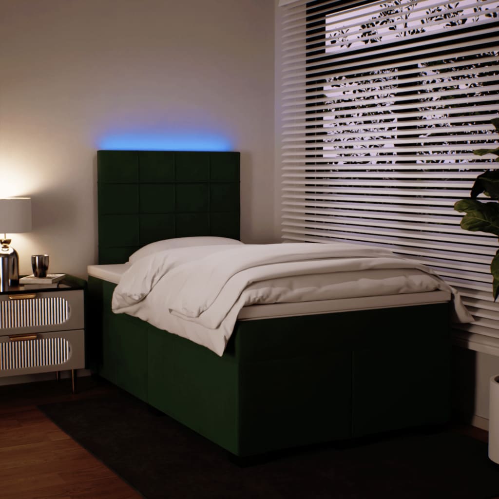 Dark Green 120x200cm Velvet Bed Slatted Base and Mattress