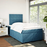 Slatted bed base and blue mattress 120x200 cm velvet