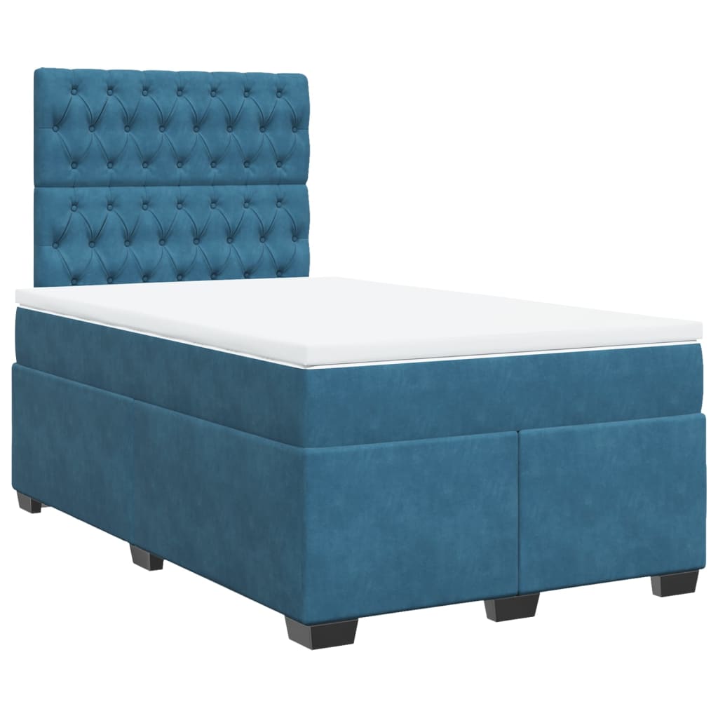 Slatted bed base and blue mattress 120x200 cm velvet