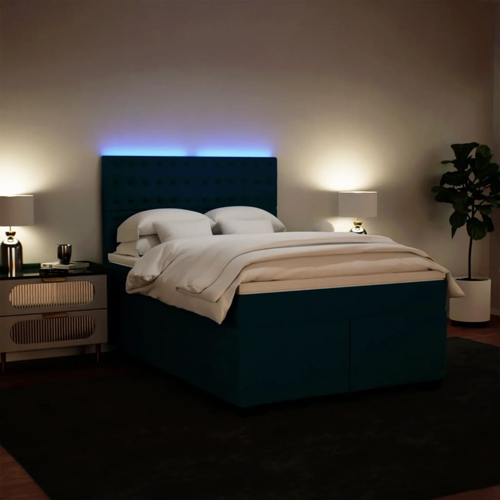 Slatted bed base and blue mattress 140x190 cm velvet