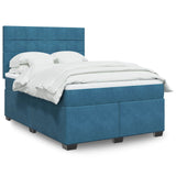 Slatted bed base and blue mattress 140x200 cm velvet