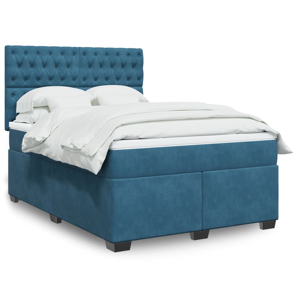 Slatted bed base and blue mattress 140x200 cm velvet