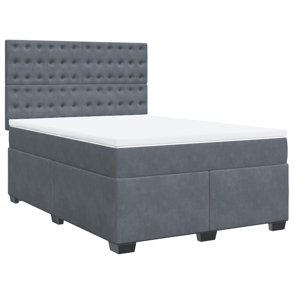 Dark Grey 140x200cm Velvet Bed Slatted Base and Mattress