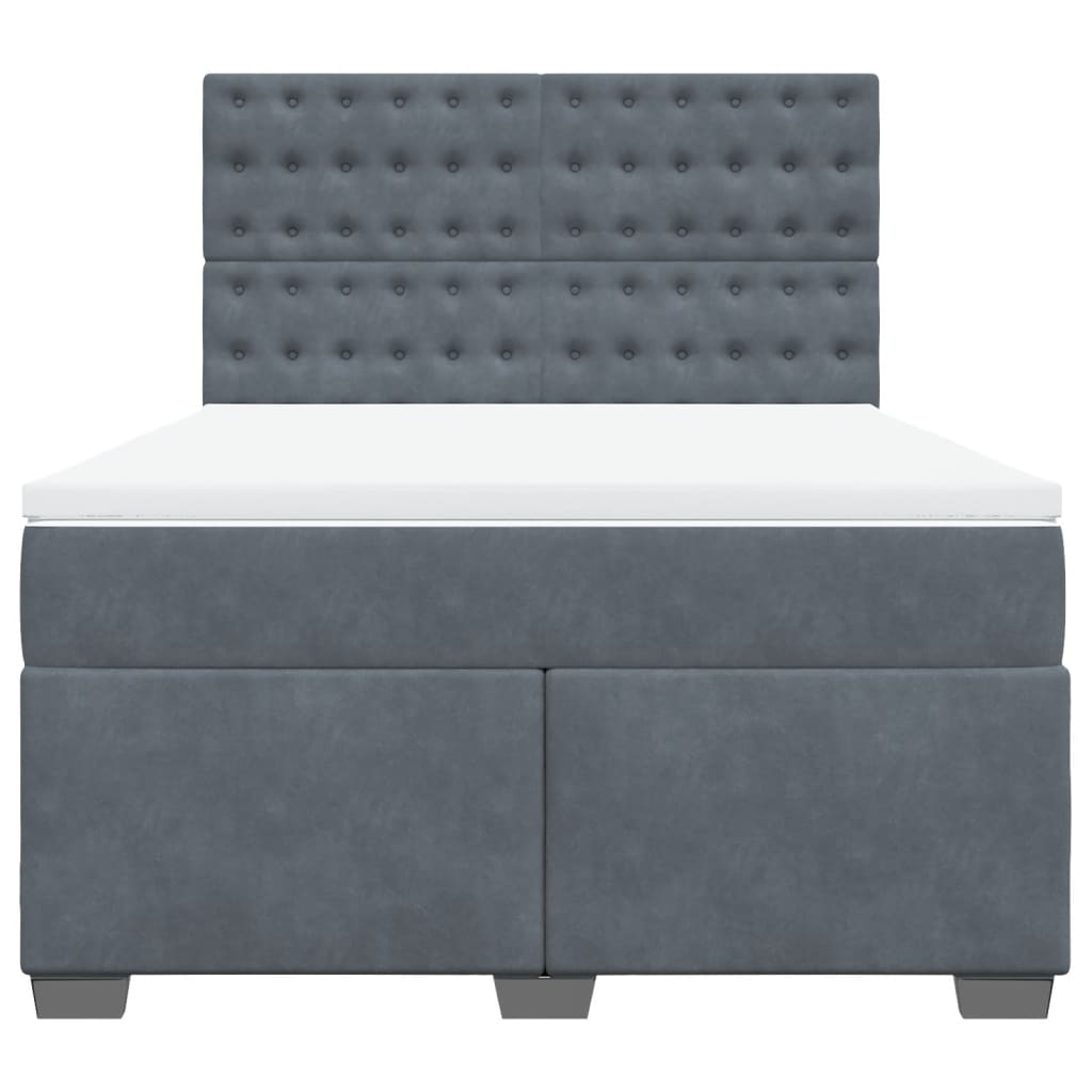 Dark Grey 140x200cm Velvet Bed Slatted Base and Mattress