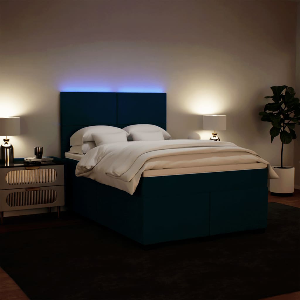 Slatted bed base and blue mattress 160x200 cm velvet