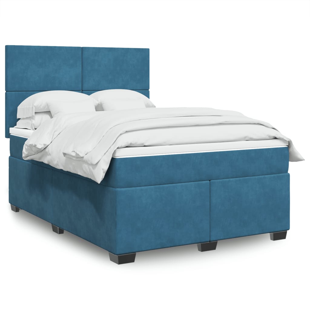 Slatted bed base and blue mattress 160x200 cm velvet