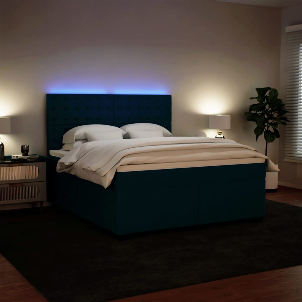 Slatted bed base and blue mattress 180x200 cm velvet