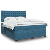 Slatted bed base and blue mattress 180x200 cm velvet