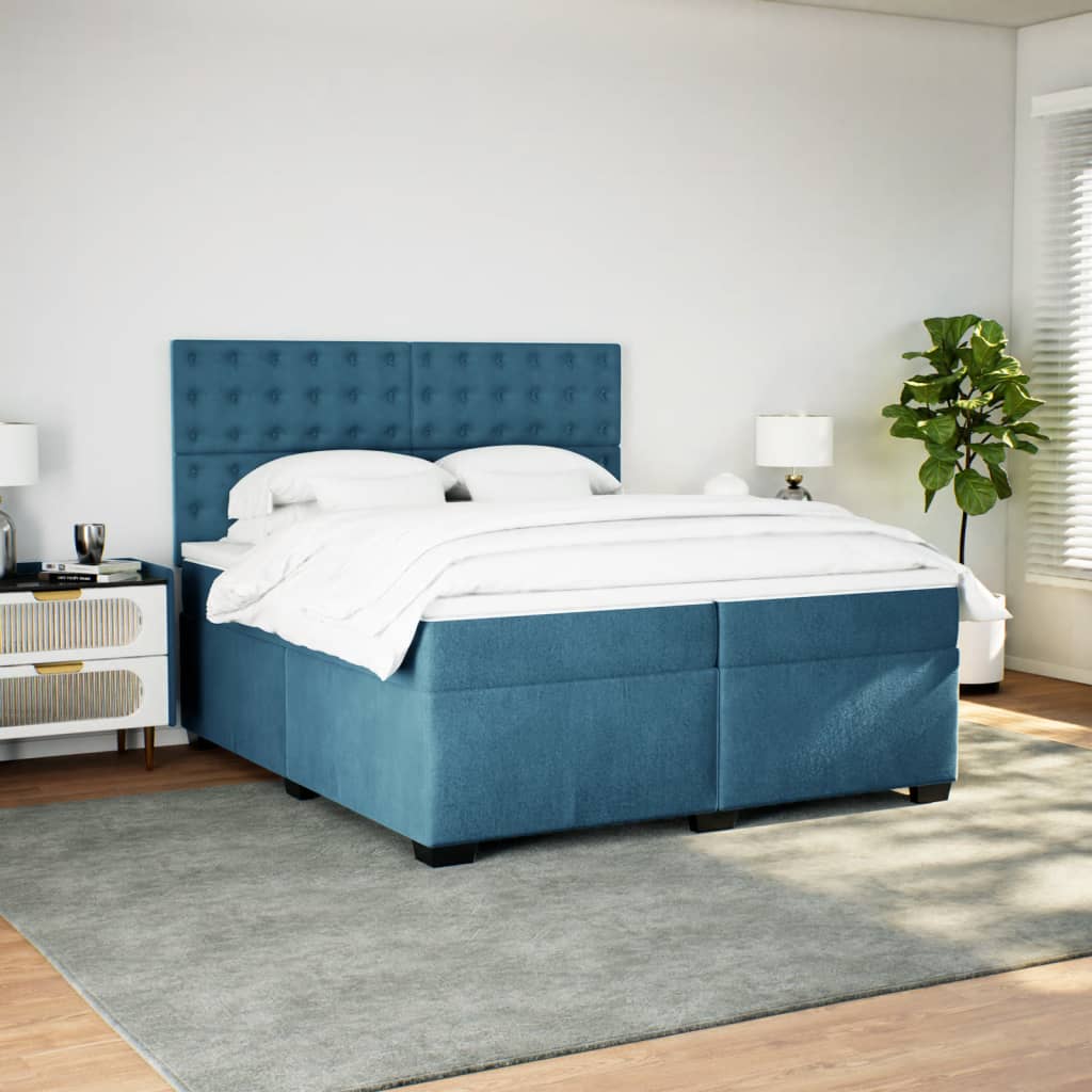 Slatted bed base and mattress Blue 200x200 cm velvet