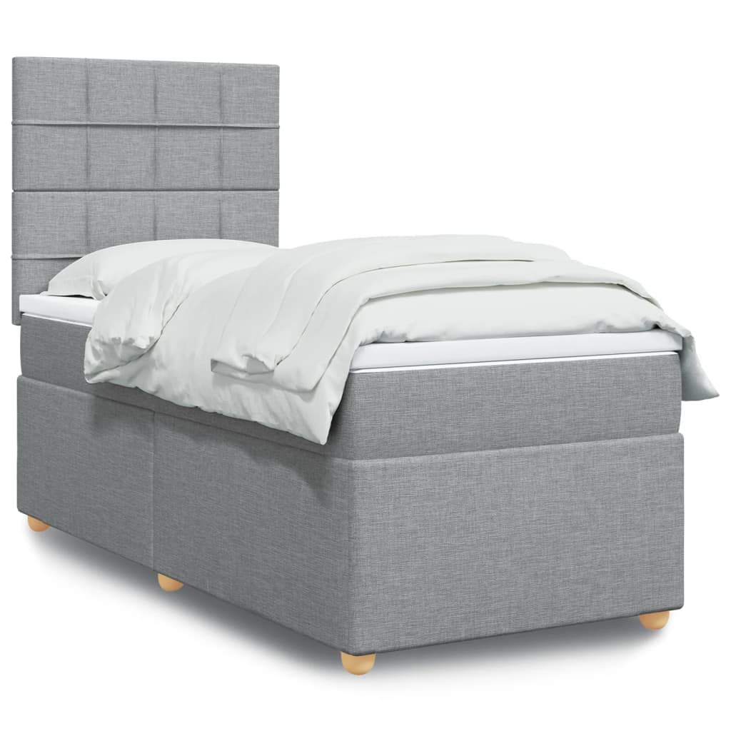 Bed slatted base and mattress Light grey 90x190 cm Fabric